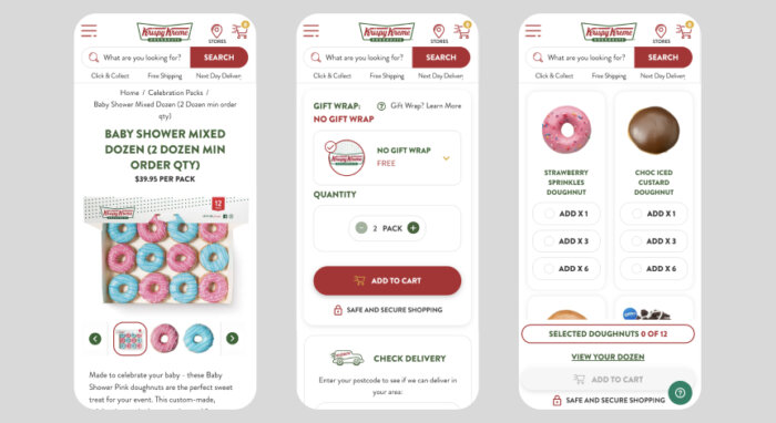 D2C Growth - Krispy Kreme Australia and New Zealand website images, product page, Add to cart, mixed dozen product page
