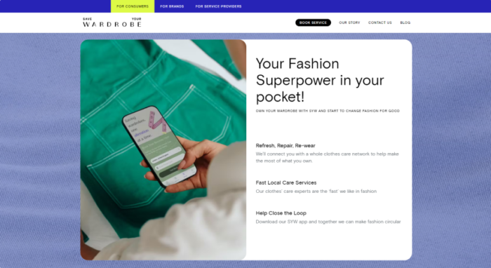 creative commerce - save your wardrobe homepage.