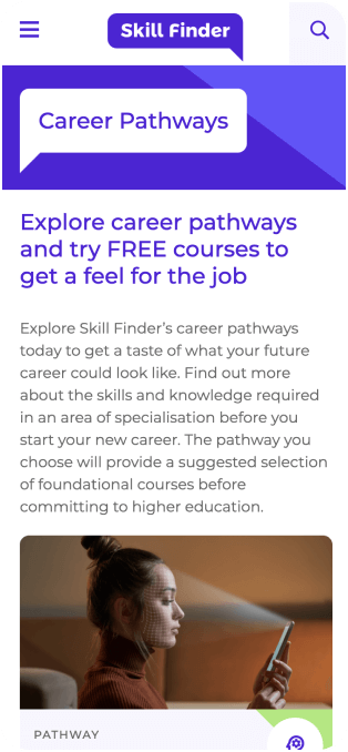 Skill Finder mobile experience - mobile screen 1
