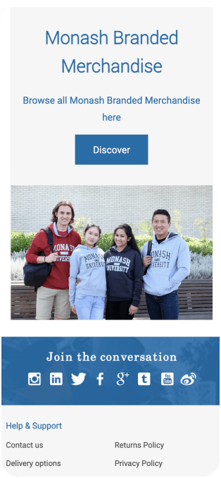 Unifying student shopping experiences at Monash University - mobile screen 1