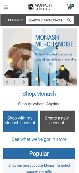 Unifying student shopping experiences at Monash University - mobile screen 2