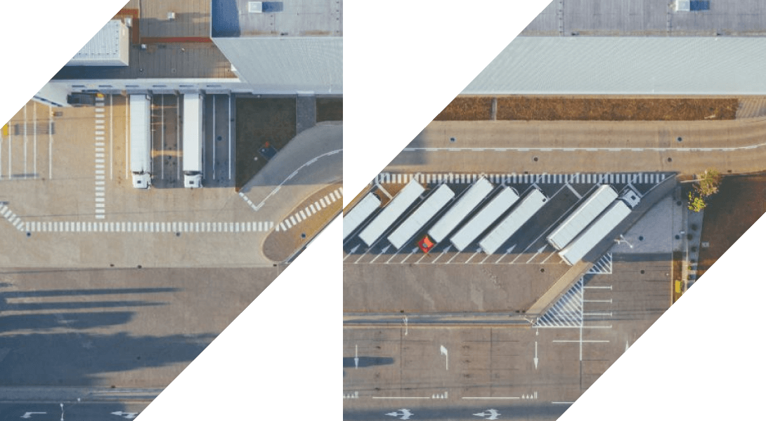 Marketplace Commerce digital solutions overhead view of cargo trucks at a shipping facility